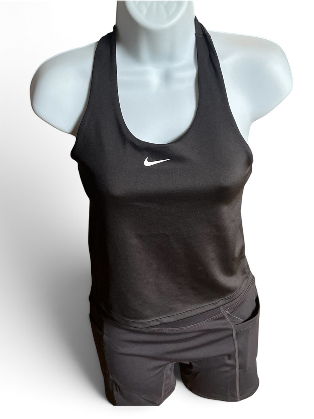 Nike Dri-Fit Swoosh Longline Sports Bra Tank Top Black SZ: L FB2264 Workout
